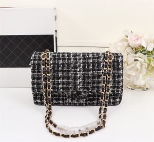 Fashion Classic Flap CF Bag Vintage Square Panda Torby Matelasse Cross Body Ramię tweed kołdane torby na owczą skórzaną torebkę torebkę torba torba TOTE CLUTH 25.5