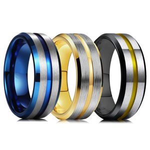 Eheringe Mode 8mm Edelstahl für Männer Blau Gold Groove abgeschrägte Kante Verlobung Herren Jubiläum Schmuck GeschenkeHochzeit