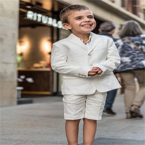 Męskie garnitury 2pc ustawiają letnią bawełnę dla dzieci i lniane ubrania dla dzieci krótkie spodnie dżentelmen na wesele formalne
