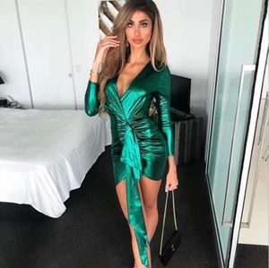 Casual Dresses 2023 Spring Wrap Bandage Bodycon Women Deep V Neck Mini Sexig klänning Färgglad Elegant Green Summer Party Vestidos