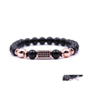 Fios de fios com miçangas linhas elásticas de pulseira de pedra vulcânica Microset estranho Cuboid Black Zircon Drop Natural Drop Delivery Jóias Bracelets DHCWN