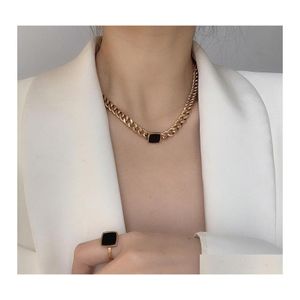 Collane con ciondolo Gioielli di moda Collana a catena spessa esagerata in acciaio al titanio Anello con bracciale quadrato nero Pendenti con consegna a goccia Dhjjc