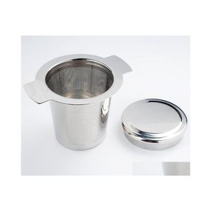 Ferramentas de chá de café Reutilizável Aço inoxidável Infusor Cesta de malha fina com 2 alças tampa e filtros para folha solta SN762 dr dhwe5