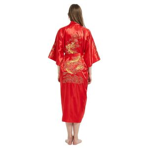 Women's Sleepwear Chinese Style Women Robe Embroidery Dragon Kimono Bathrobe Gown Sexy Casual Loose Nightwear Summer Long Home ClothingWomen
