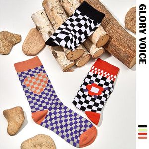 Men's Socks 1 Pair Cartoon Fun Black And White Checkerboard Love Flower Tube Ins Trend Men Women Couple Street Sports