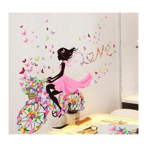 Wall Stickers Sticker Mural Home Decor Romantic Butterfly Flower Bicycle Ribbon Girl Walls Decal Bedroom Dormitory House Rrd12067 Dr Otni8