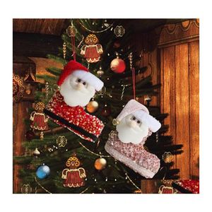 Weihnachtsdekorationen Baum Geschenktüten Weihnachtsmann Niedliche Pailletten 3D Stiefel Süßigkeiten Socken Weihnachten Anhänger Dekoration Drop Lieferung Home Garde DH9B0