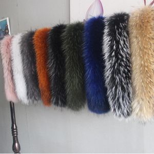 Scarves Genuine Real Raccoon Fur Scarf Winter Warm Natural Trim Straight Collar Women Coat Cap Fashion Big Size