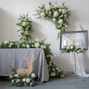 Decorative Flowers Custom White Wedding Arch Background Flower Row Runner Artificial Wall Decor Arrangement Party Stage Scene Layout Floral