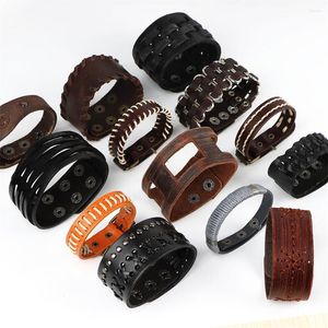 Bangle 10/20/30pcs/działka punkty skórzane vintage bransoletki dla mężczyzn kobiety metalowe guziki ręcznie robione biżuterię Prezenty hurtowe