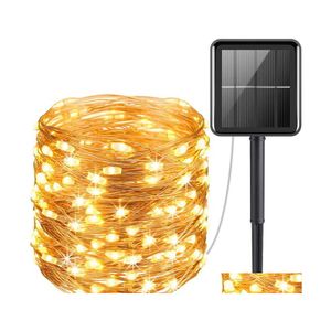 Dekoracje świąteczne Słoneczne światła sznurkowe 33/66 stóp 100/200 LED Drut miedziany 8Modes Fairy Waterproofoutdoor na patio Gardengate 185 Dro Dhl8z