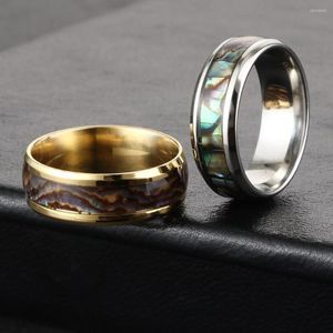 Bröllopsringar 8mm rostfritt stål för män Inlay Ripple Shell Finger Ring Engagement Bands Man Classic Jewelry Storlek 6.5-11.5