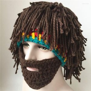 Berets Creative ручной парик усы парика осенние зимние мужчины вязаная шерсть смешные 3pcs/lot
