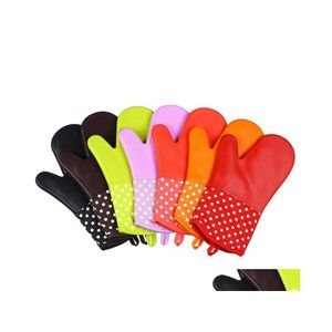 Guanti da forno 7 colori Guanti di alta qualità Sile Microonde Antiscivolo Resistente al calore Utensili da cucina Bakeware Consegna di goccia Giardino domestico Dhft3