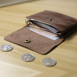 Plånböcker lxatzg handgjorda äkta läder diy designer plånbok för män / kvinnor små tunna korthållare smala mini blixtlås myntväska