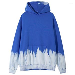 Moletons masculinos amarrar tinta pesada algodão encapuzado para homens outono inverno casal de streetwear azul azul moletons de manga comprida xxl