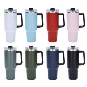 Tumblers 40oz rostfritt stål tumlare med handtag lock st big capacity öl mugg vatten flaska pulverbeläggning utomhus cam cup vakuum i dhndx