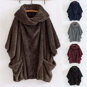 Women's Jackets Oversized Fashion Plush Batwing Coat Casual Ladies Faux Fur Turtleneck Jacket Female Winter Long Sleeve Womens Outerwear