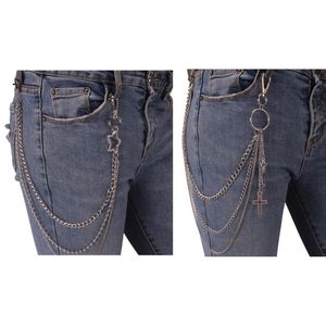Belts Star Cross Shape Pendant Pant Chain Women Multi-Layer Street byxor Key Hip-Hop midjekedjor Bälte för jeansbälten