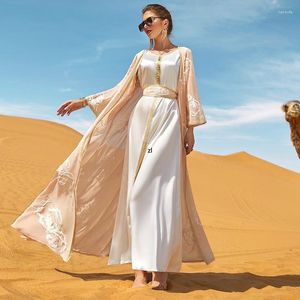 Abbigliamento etnico Donni Rose RamedOidery 3 pezzi Abito per gilet Dress Long Cardigan Abaya Contempo di nastro Abaya Bilftan Musman Dubai Arabic Abes