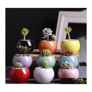 Planters Pots Fashion Ceramic Succents Flower Pot Small Ball Round White Porcelain Color Mini Creative 9 Colors Drop Delivery Home Otxyh
