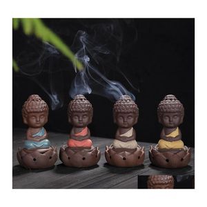 Geurlampen kleine monnik thuriable decoratieve geschenken keramisch paars zand boeddha wierookbrander voor huisdecoratie kunst en ambachten drop ottab