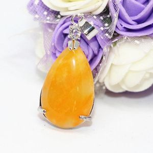 Pendant Necklaces Fashion Teardrop Yellow Chalcedony Jades Stone High Quality Charms Women Elegant Accessories Silver-color Jewelry B1850