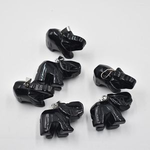 Anhänger Halsketten Großhandel 6 teile/los Top Qualität Geschnitzte Natürliche Schwarz Obsidian Elefant Charms Anhänger Fit Schmuck Machen