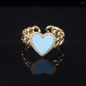 Wedding Rings HIBRIDE Adjustable Open Size Shiny Micro CZ Pave Heart Shape Love Engagement For Women Jewelry Gift R-304