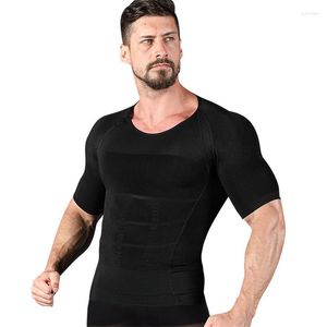 Camisetas masculinas modeladoras para o corpo, mangas curtas, espartilho, modeladores esportivos, regata esportiva elástica