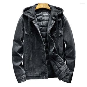 Mäns jackor Men Winter Warm Denim Löstagbar hatt Ullfodrad termisk utkläder Rockar Manliga toppkläderstorlek M-4XL Vindbrytning