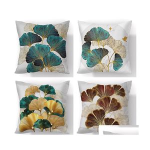 Pillow Case Hand Painted Ginkgo Leaves Polyester Short Plush Modern Floral Chair Cushions Cases Living Room Decor Throw Pillows Drop Otkcs