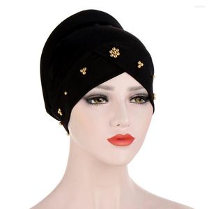 Cappellini con perline da donna Avvolgere cappello musulmano Berretto solido Cancro con volant in pelle da baseball da uomo
