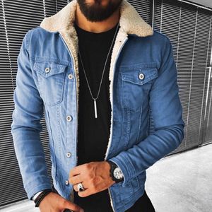 Men's Jackets Men Sherpa Trucker Jacket 2 Pockets Cotton Cargo Work Lapel Collar Winter Coat Faux Lambswool Style 1PC