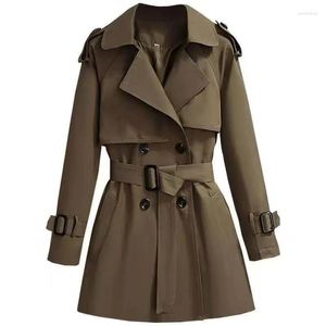 Trench feminina Casacos 2023 Autumn Winter Women Women Women Double Basted Coat Solid Cotton Algodão vintage colar solto com cinto