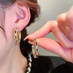 Hoop Earrings 2023 Trendy Black Zircon For Women Geometric C-shaped Metal Copper Big Circle Earring Pendientes Mujer