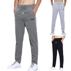 Men's Pants Stylish Long Thin Solid Color Handsome Mid Waist Straight Men Trousers Multi Pockets