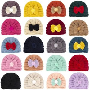 BERETS10PCS BOWS WAME KNITTE PULLOVER HAT FOR BABHIGHARGE BOYS TURBAN KNOT HEAD LAPS KIDS BONNET BEANIE PO PROPS