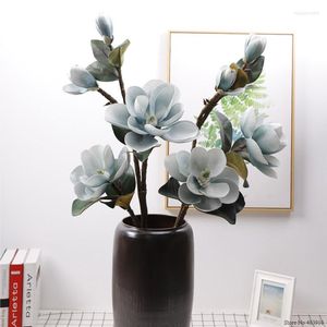 Dekorativa blommor magnolia konstgjorda 2023 pu stor falska blommor teddy färsk marinblå flores artificiales de alta calidad dekoration