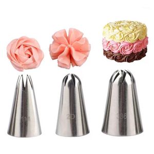 Backenwerkzeuge Gebäck 3-teiliges Edelstahl-Düsen-Set Rose Keks-Blumenmund DIY Zuckerguss-Rohrspitzen Cupcake-Kuchendekoration
