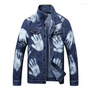 Giacche da uomo Uomo Primavera Autunno Casual Denim Palmo stampato Jeans lavati Cappotti per uomo Colore blu