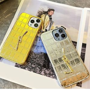 Fashion Gold Silver Phone Cases Crocodile Grain Phonecase Glitter Letters Designer Phone Cover For Iphone 14 13 12 11 Pro Max Hign Quality