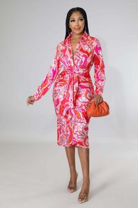 Casual Dresses 2023 Lady Temperament British Style Elegant Fashion Commuter Long Sleeve Printed V-Neck Dress