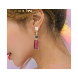 Dingle ljuskronor mode enkel design geometriska örhängen för kvinnor flickor röd sten koreanska stil smycken gåvor släpp leverans ota3e