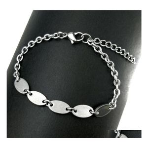 Charm Bracelets Titanium Steel Heart Oval Stainless Blank Pendant Chain Own Engravable Bracelet For Women Men Jewelry Drop Delivery Ot7Sl