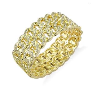 Bangle Cuba Chain Design Rhinestones Alloy Bracelets Cuff Bangles For Women Chunky HipHop Statement Jewelry Gold Color