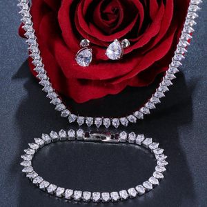 Colar brincos conjunto brasil gota de água pulseira luxo três peças cor ouro branco zircônia senhoras jóias casamento