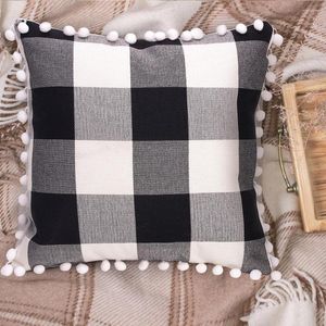 Pillow Classic Checkered Pillowcase Linen Cover Plaid Black White Chair Sofa Home Decor