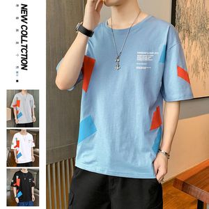 Herren-T-Shirts, kurzärmelige koreanische Version des Trends, lockere Imitationsbaumwolle, Paar-Eis-Seiden-Top, junge Freizeitkleidung im Angebot.