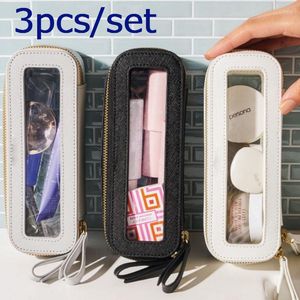 Torebki kosmetyczne 3PC/zestaw mini design podróży PCV skórzany makijaż Organizator Case Clear Waterproof Make Up Pen Bag Studenci Prezent